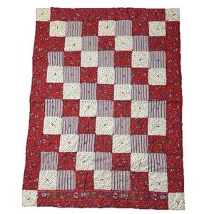 VTG 80 Baby Quilt Granny Handmade‎ Patchwork Blanket Christmas 66x49 Reversible